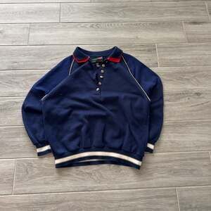 Vintage Distinctive Elements Navy Blue 1/4 Button Fleece Pullover Sweatshirt